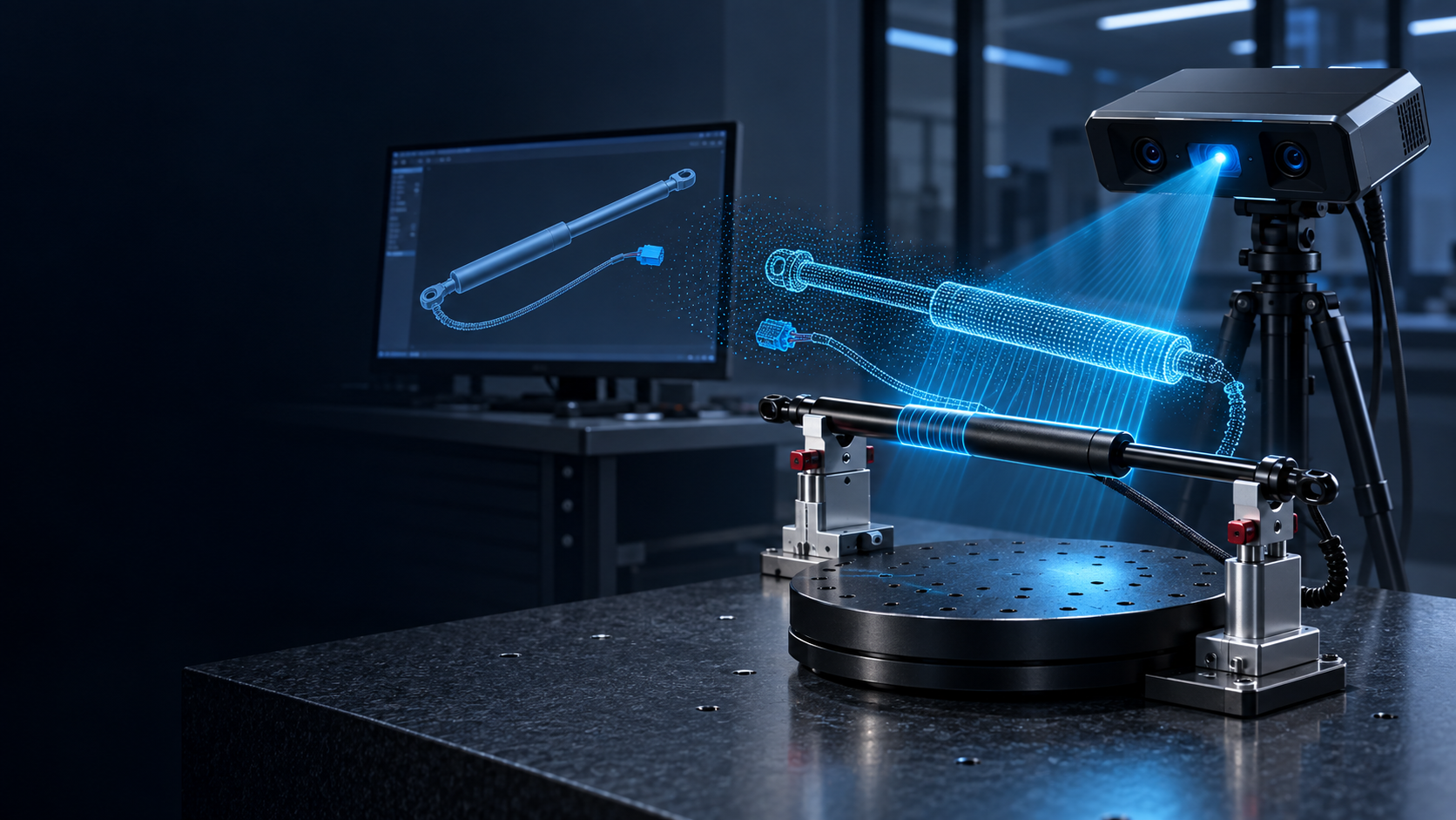 Conceptual optical scanning and point-cloud workflow visual